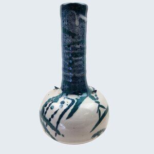 Cricket Hill Bud Vase Pottery Blue White Asian Inspired Bulb-Form Handmade 7 in.